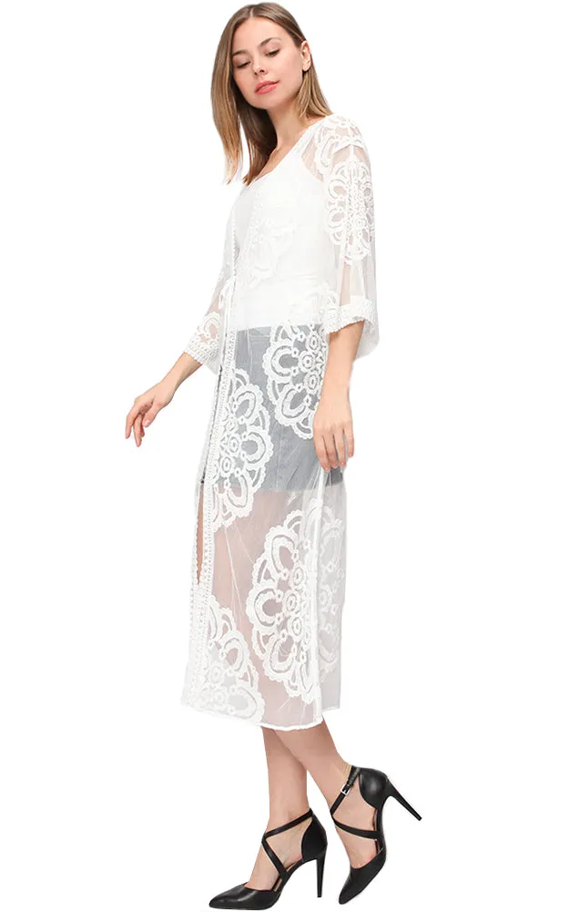 EAC9313 Lace Long Mesh Kimono