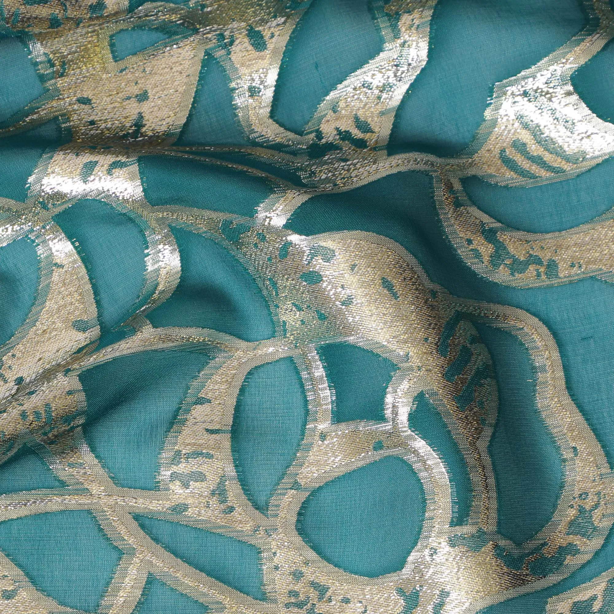 Elegant Teal Silk Chiffon Fabric with Metallic Lurex, 110 cm Wide, South Korean Design-D19572