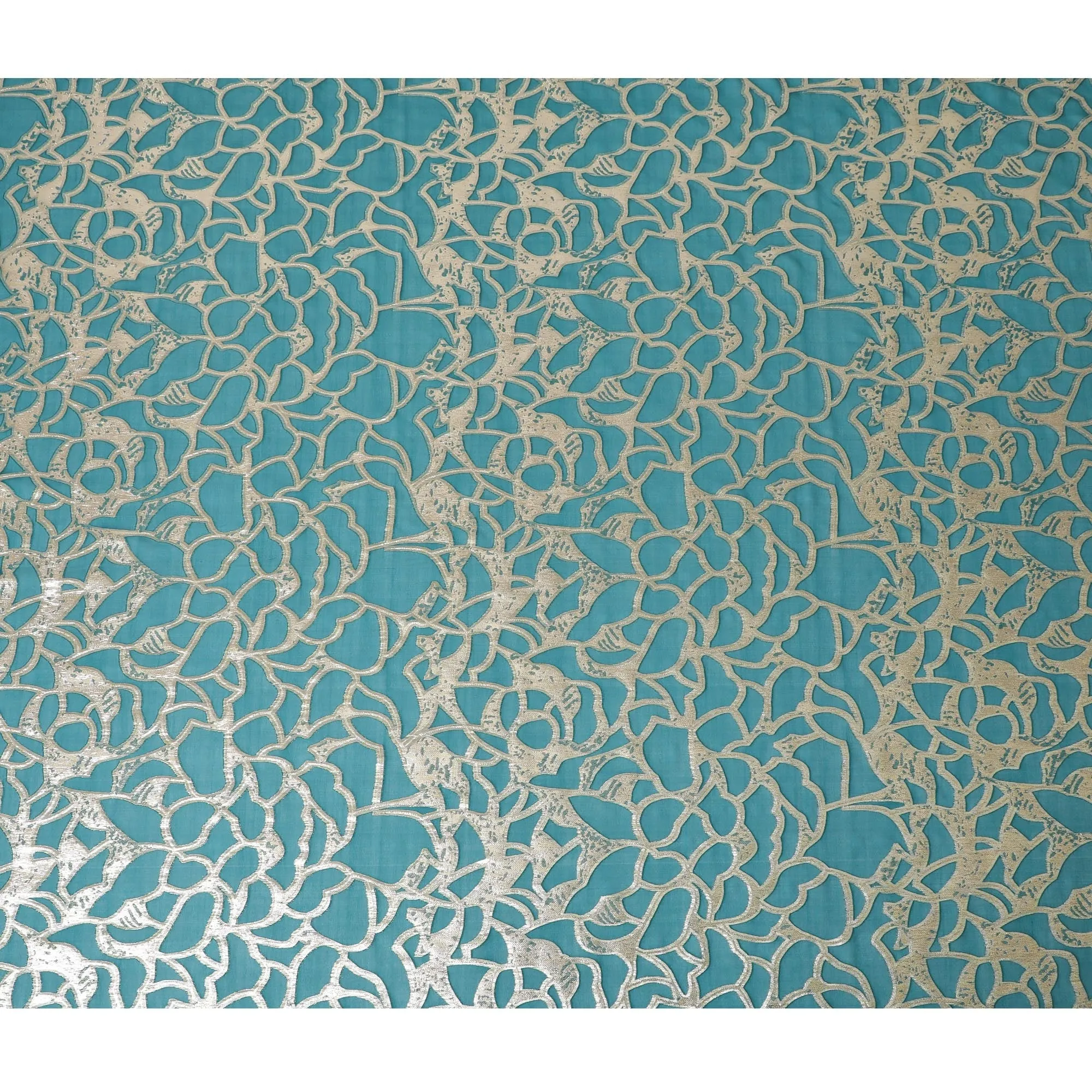 Elegant Teal Silk Chiffon Fabric with Metallic Lurex, 110 cm Wide, South Korean Design-D19572