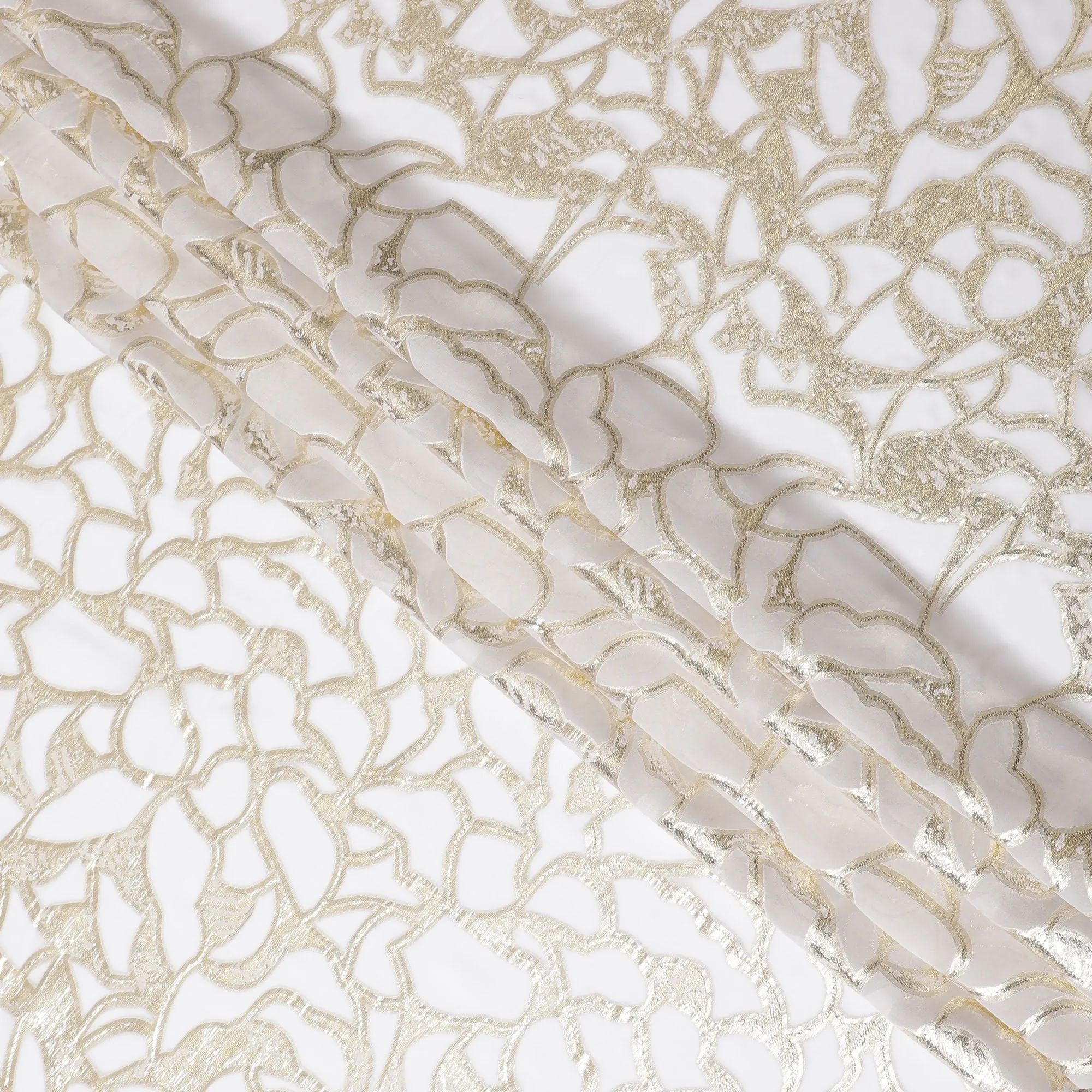 Elegant White Silk Chiffon Fabric with Metallic Lurex, 110 cm Wide, South Korean Design-D19575