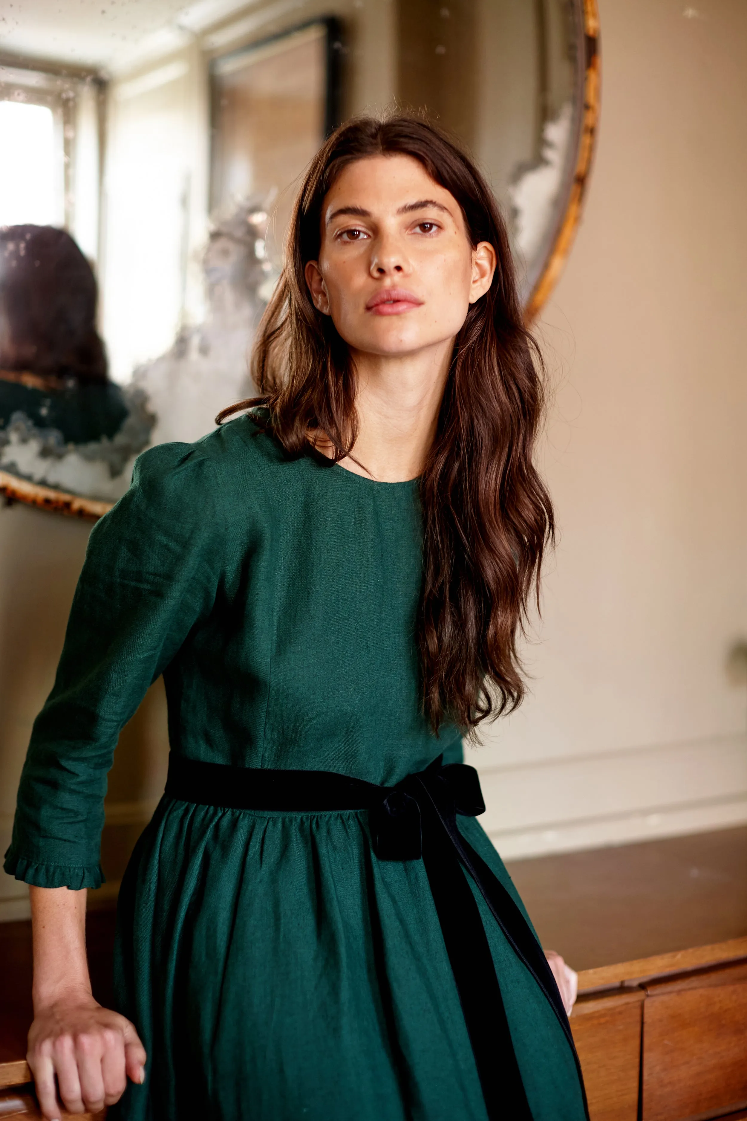 Evergreen Linen Somerset Prairie Dress