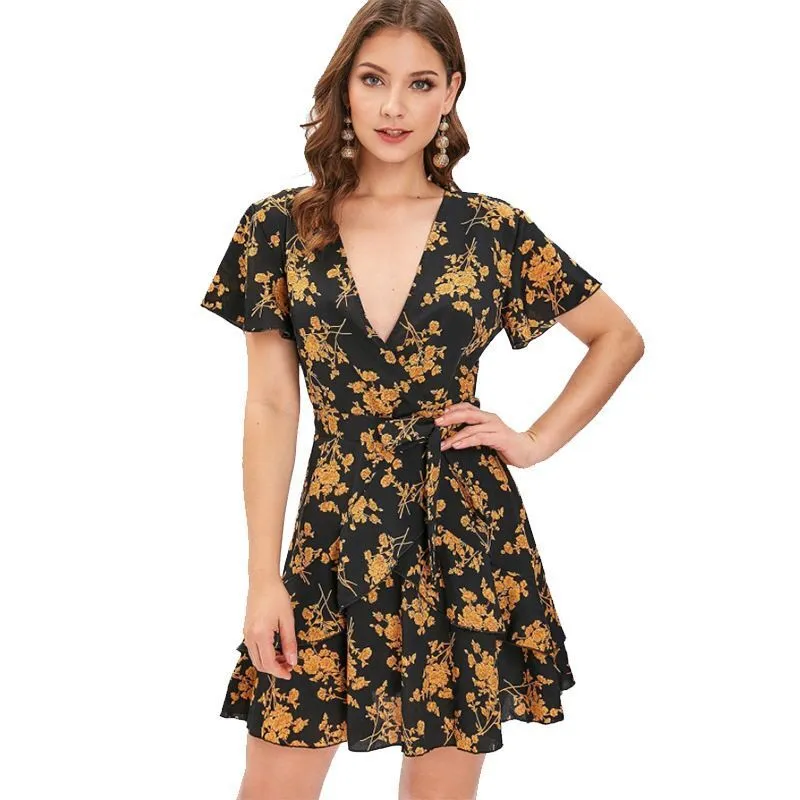 Fashionkova trending fall outfits 2024 Autumn Fashion Flower Print Long Sleeve Dress