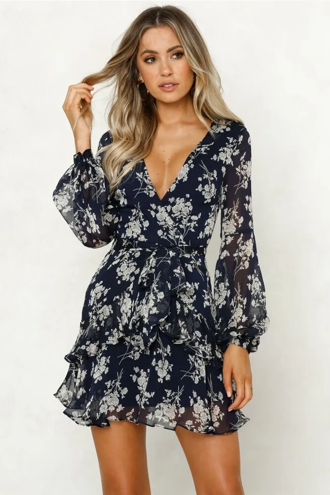 Fashionkova trending fall outfits 2024 Autumn Fashion Flower Print Long Sleeve Dress