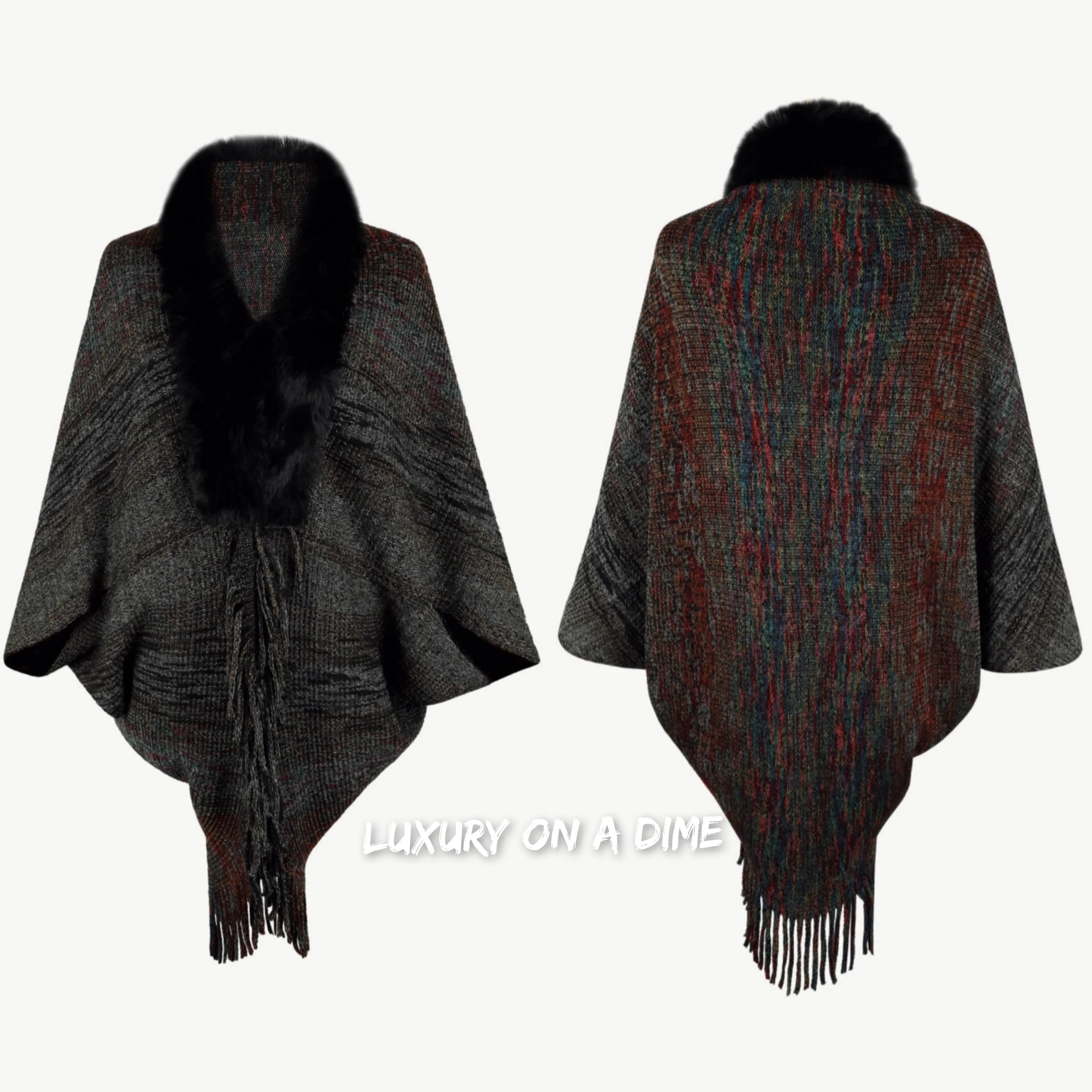 Faux Fur Retro Fringe Hem Open Front Shrug Colorful Knit Bolero Cardigan