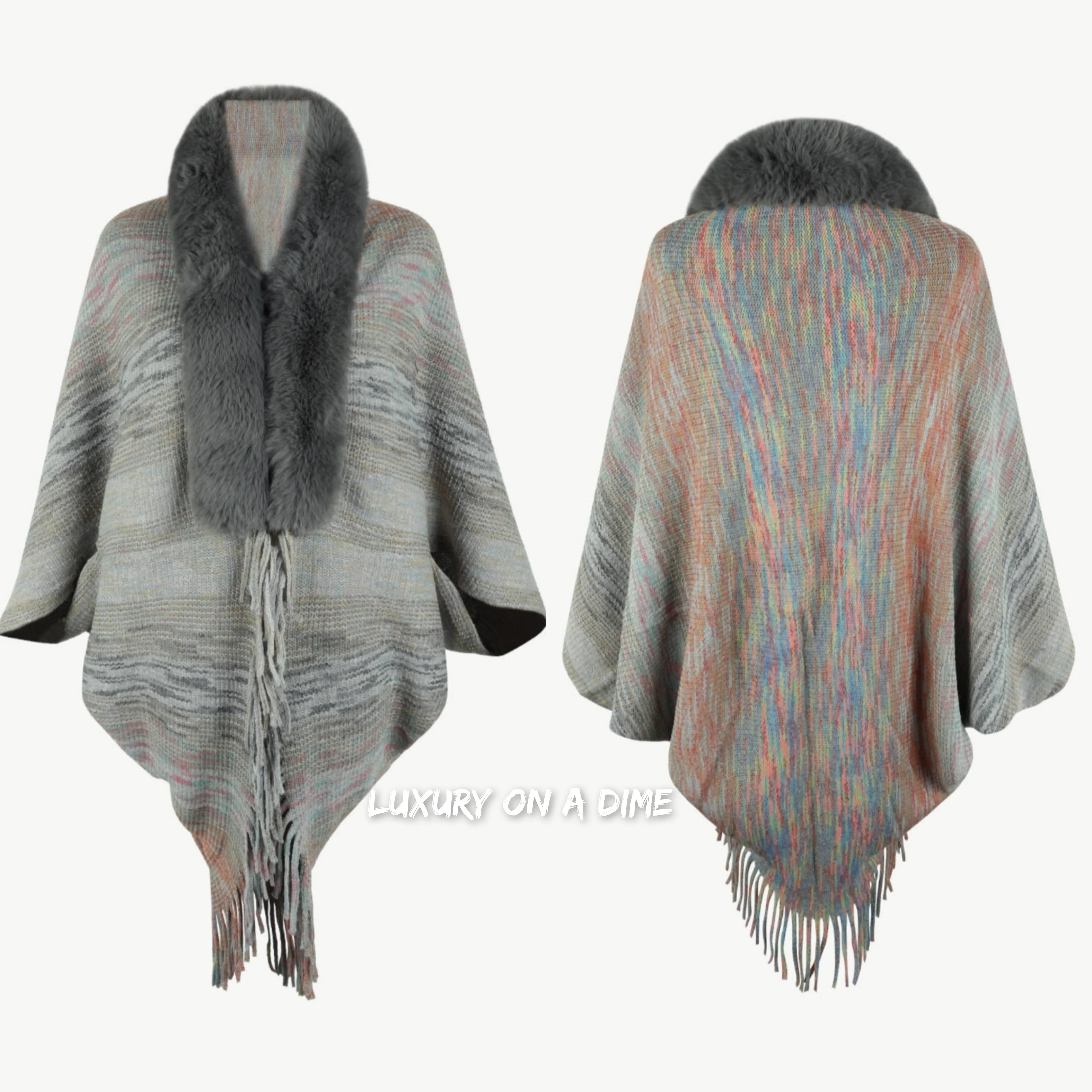 Faux Fur Retro Fringe Hem Open Front Shrug Colorful Knit Bolero Cardigan