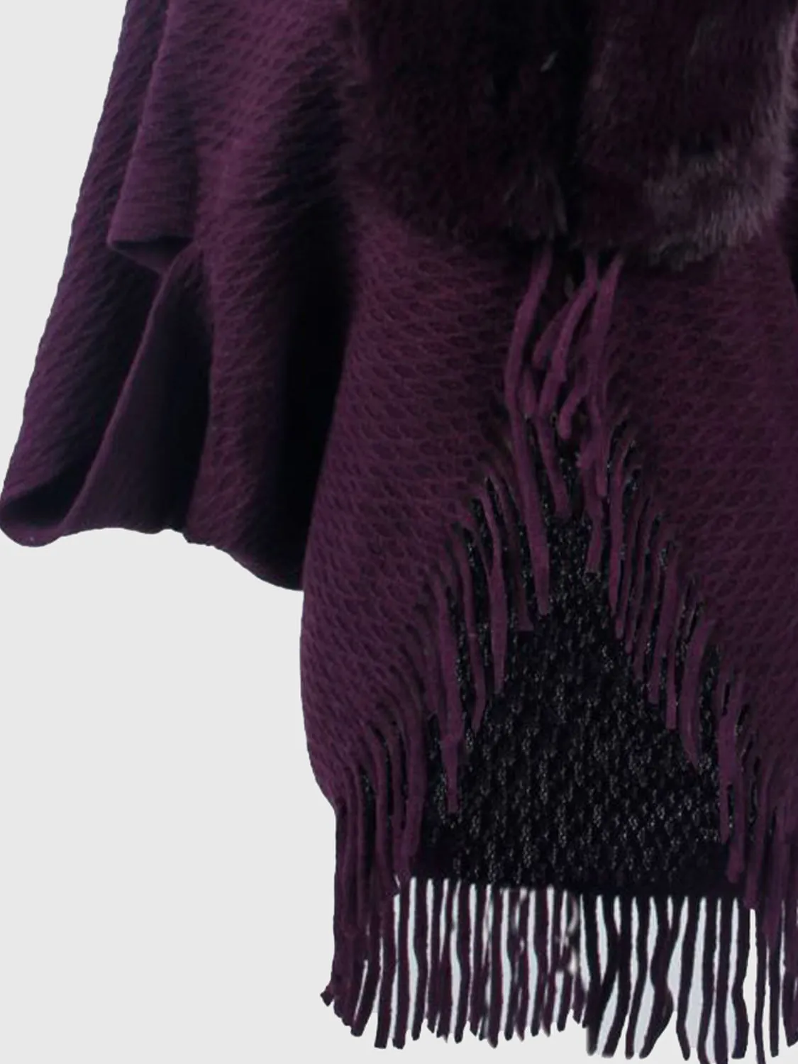 Faux Fur Retro Fringe Hem Open Front Shrug Knit Bolero Cardigan