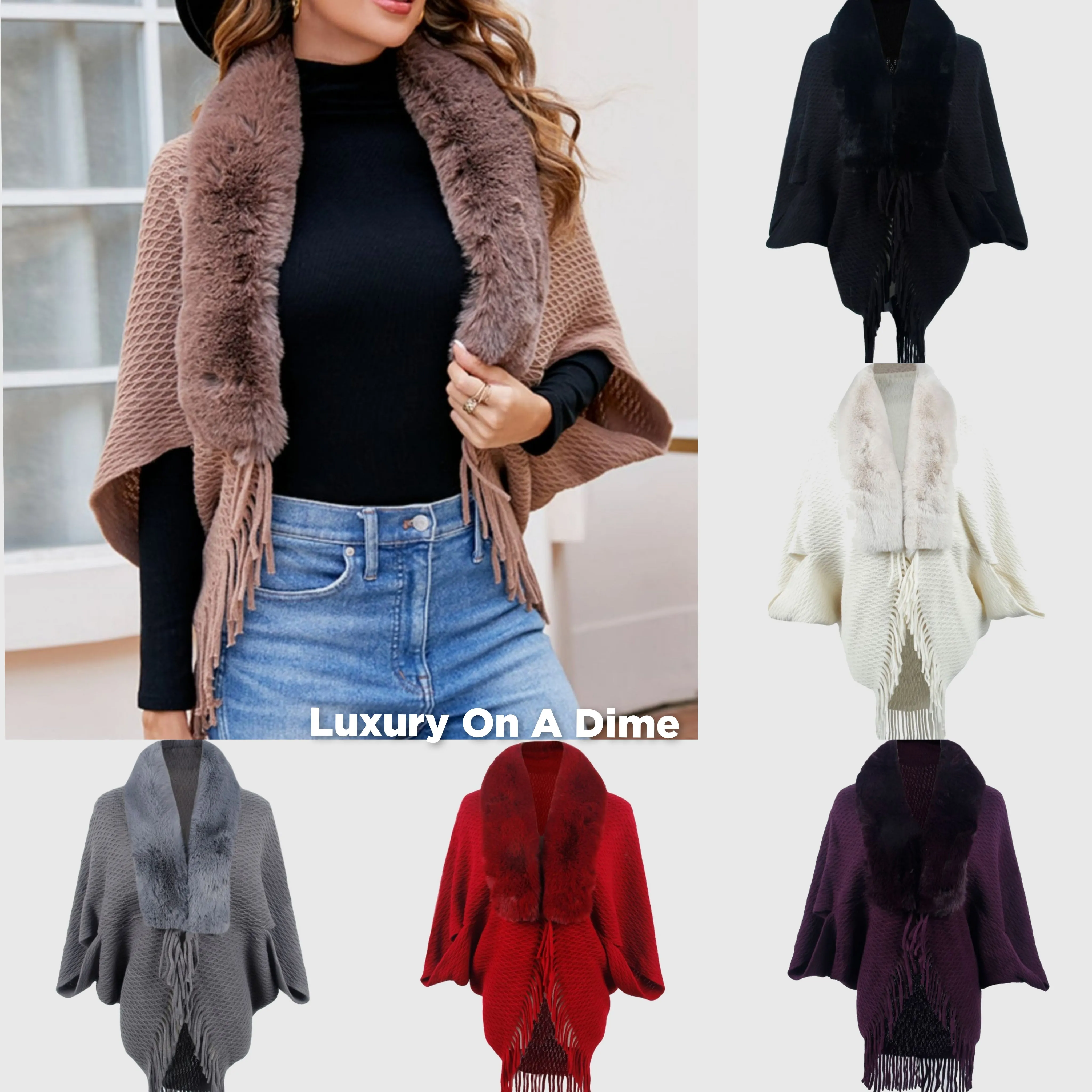 Faux Fur Retro Fringe Hem Open Front Shrug Knit Bolero Cardigan