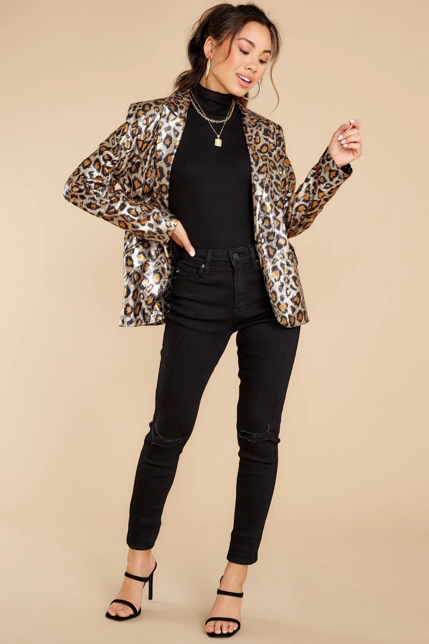 Fiercely Stunning Gold Leopard Print Blazer