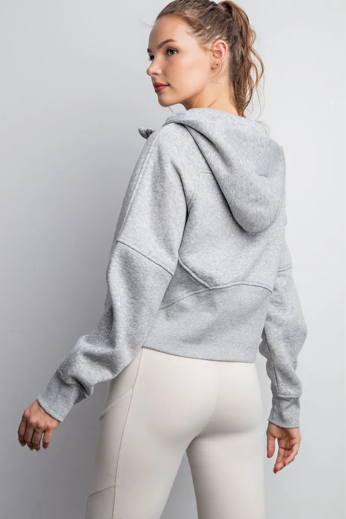 Fleece French Terry Cropped Quarter Zip Hoodie