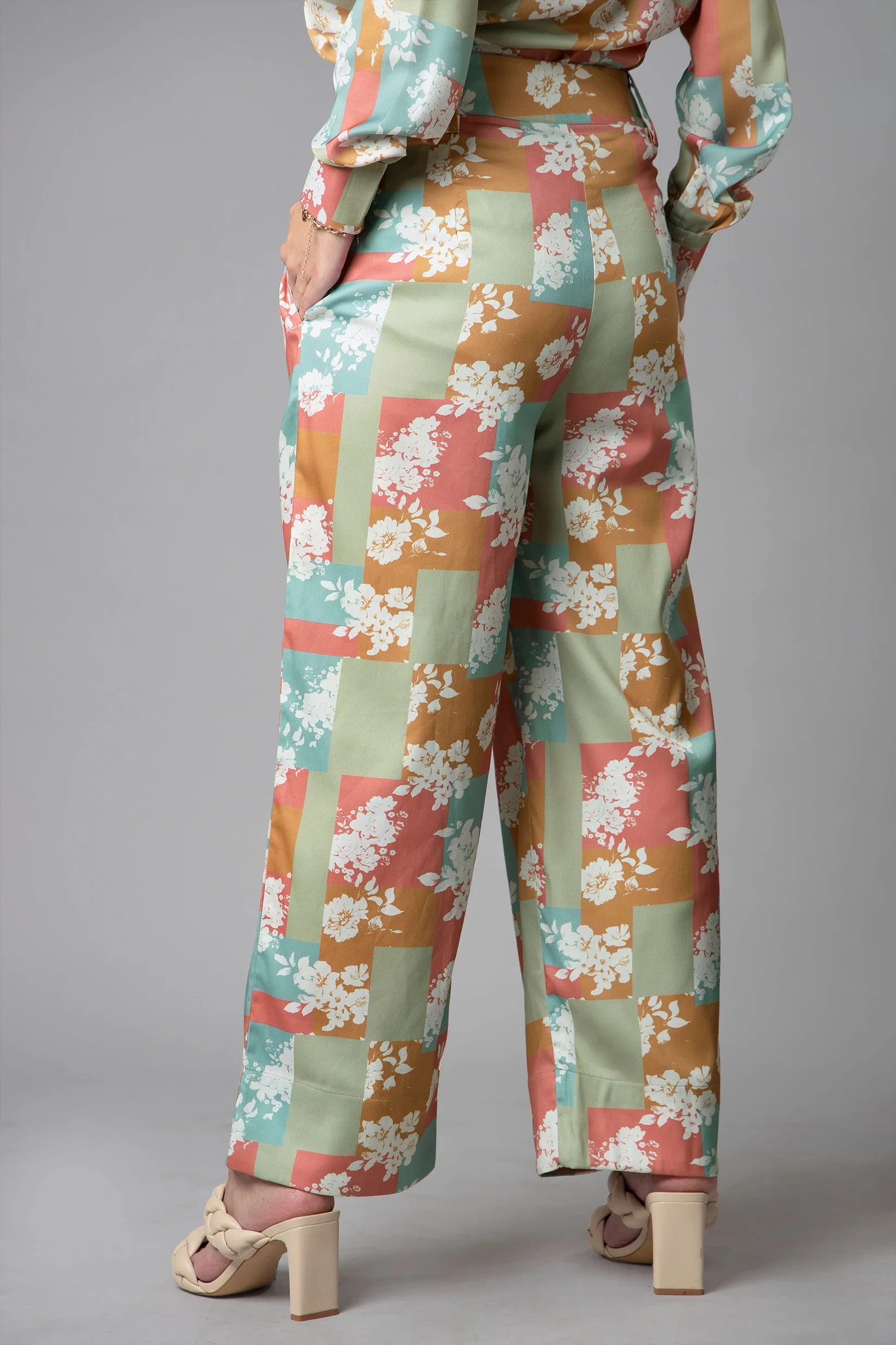 Floral Checks Flared Trouser