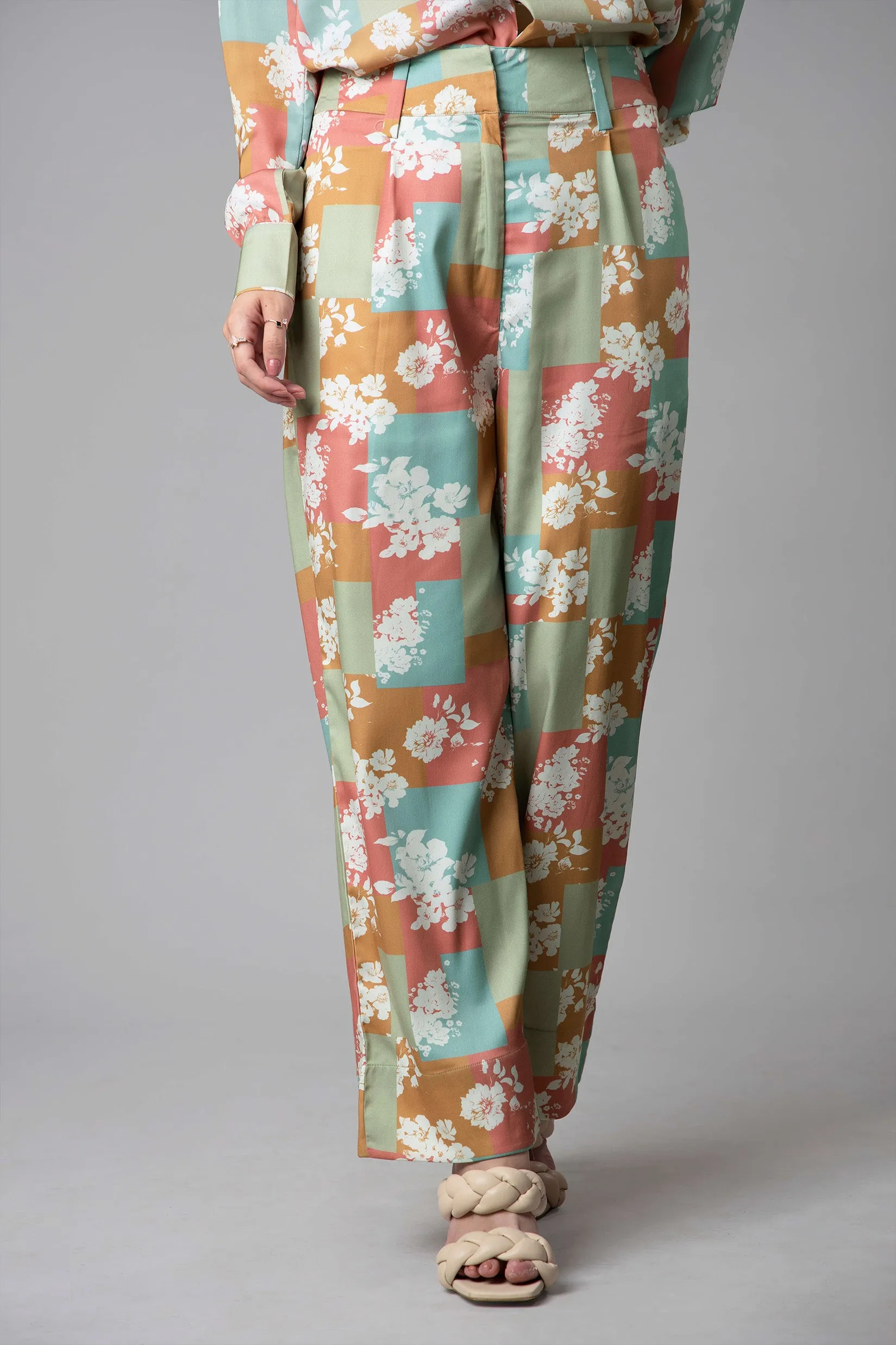 Floral Checks Flared Trouser