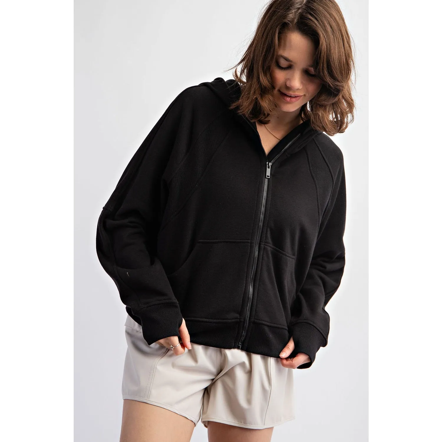 French Terry Full Zip Hoodie by Rae Mode - Black