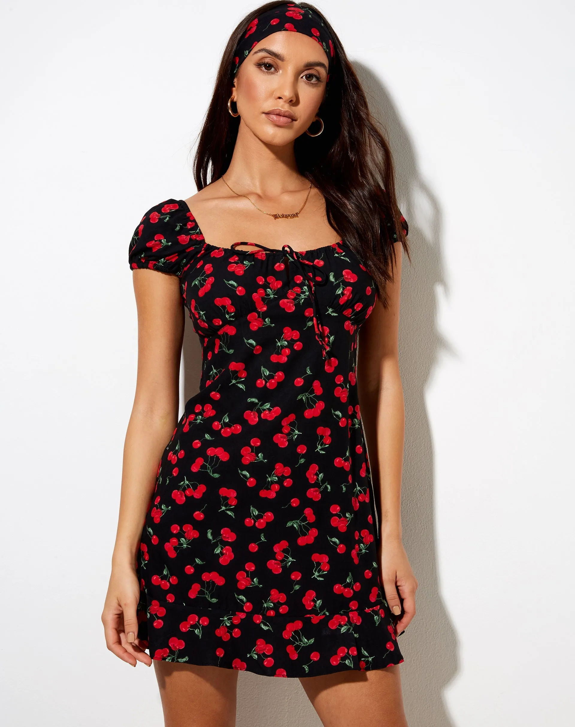 Galaca Mini Dress in Cherries Black