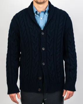 Geelong Lambswool Chunky Cable Shawl Collar Cardigan