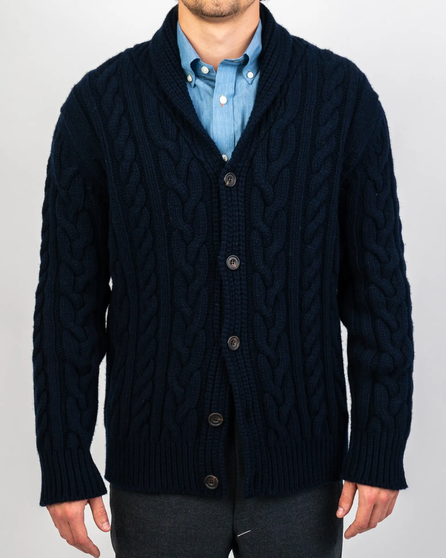 Geelong Lambswool Chunky Cable Shawl Collar Cardigan