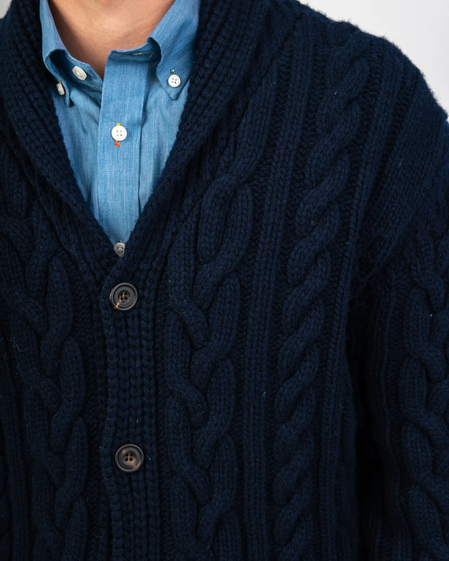 Geelong Lambswool Chunky Cable Shawl Collar Cardigan