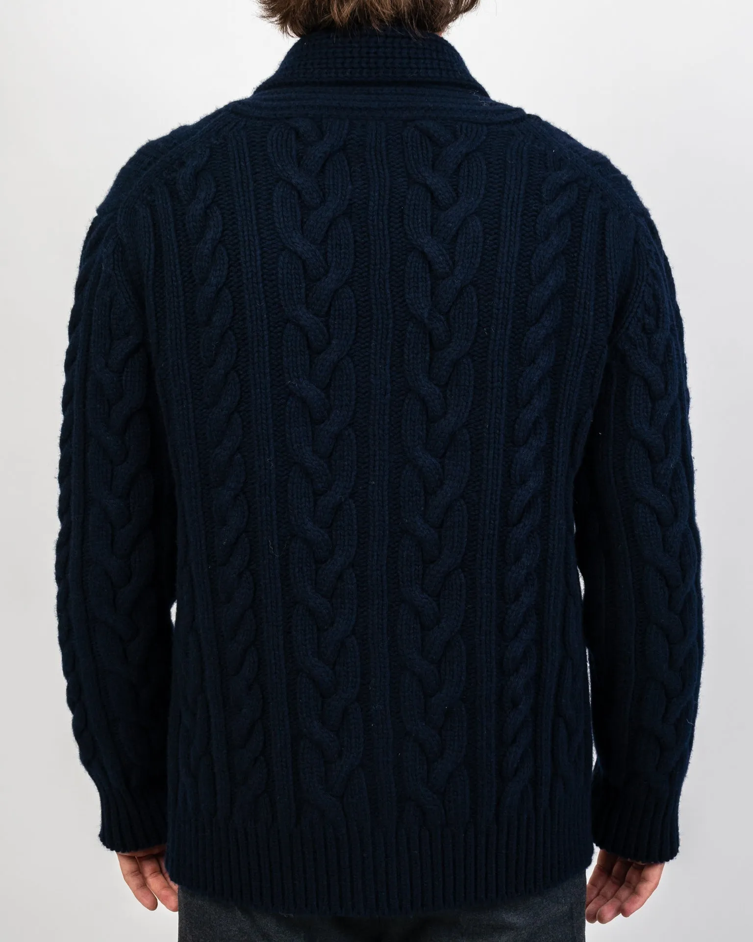 Geelong Lambswool Chunky Cable Shawl Collar Cardigan