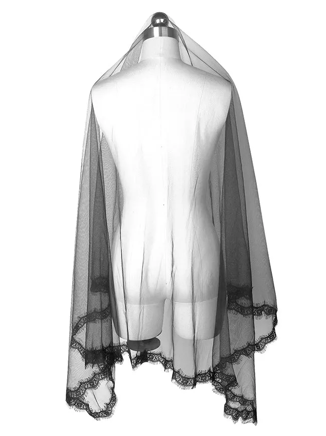 Ghost Bride Tulle Veil Gothic Retro Lace Church Chapel Mantilla Latin Mass Head Covering