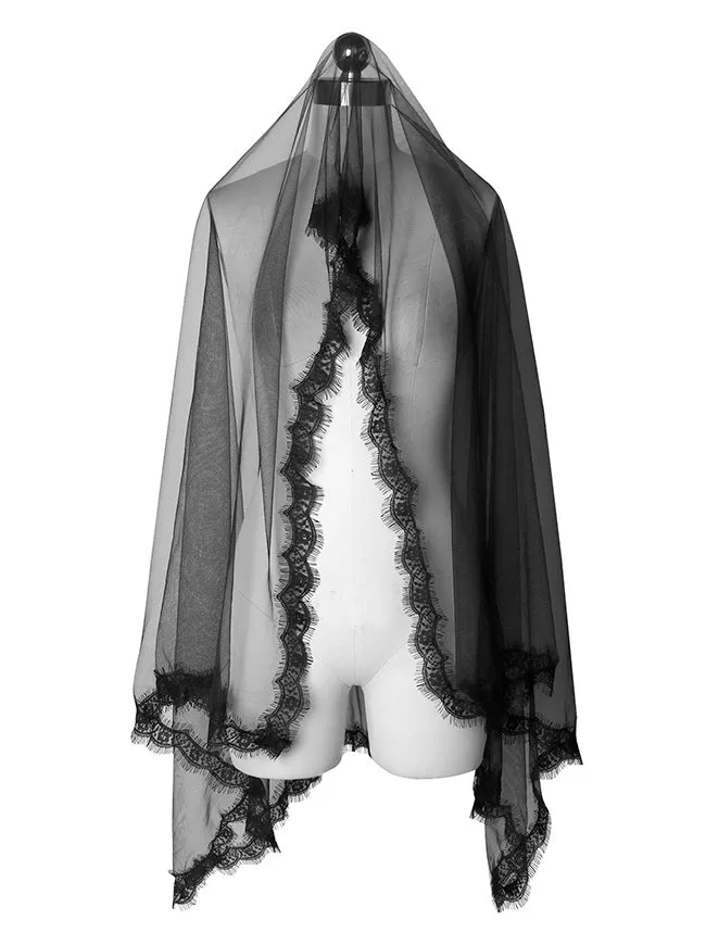 Ghost Bride Tulle Veil Gothic Retro Lace Church Chapel Mantilla Latin Mass Head Covering