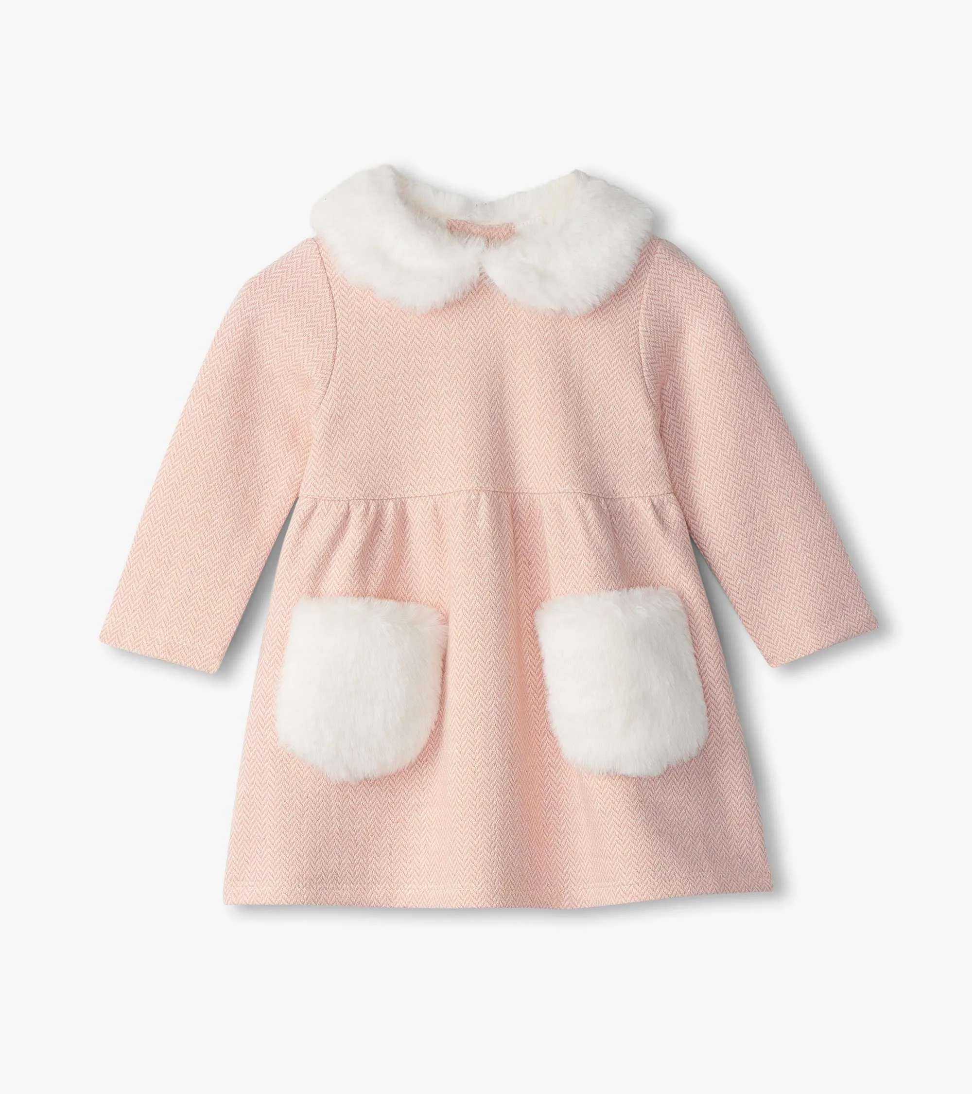 Girls Herringbone & Faux Fur Dress