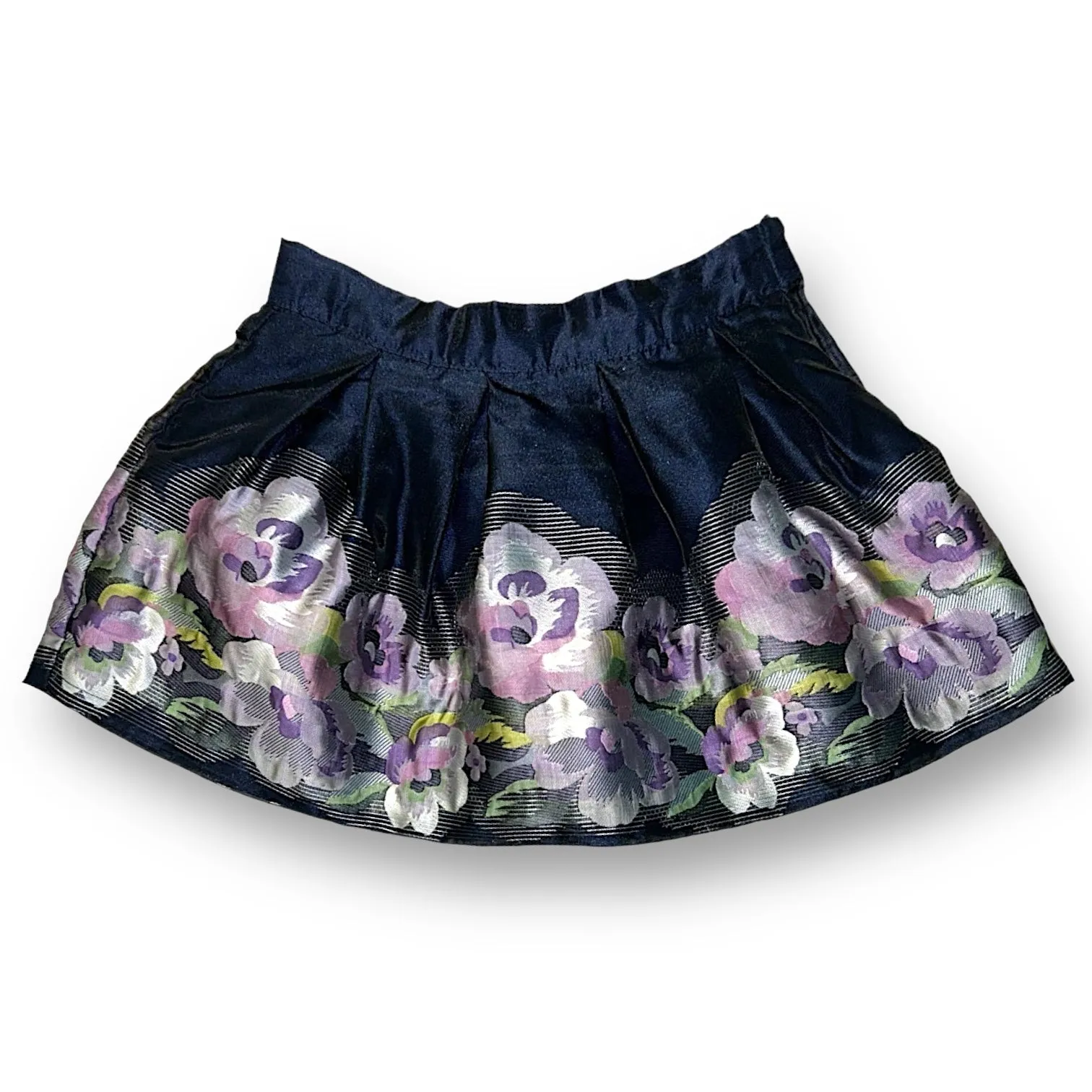 Girls Janie and Jack Size 2 Navy Adjustable Waist Floral Pleated Skirt