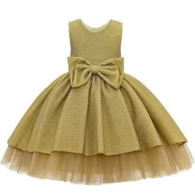 Gold Sarita Glitter Double Bow Dress