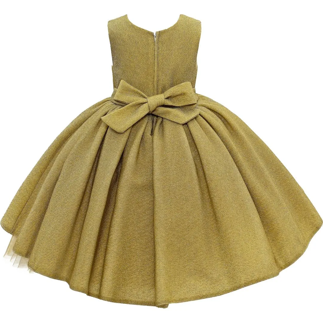 Gold Sarita Glitter Double Bow Dress