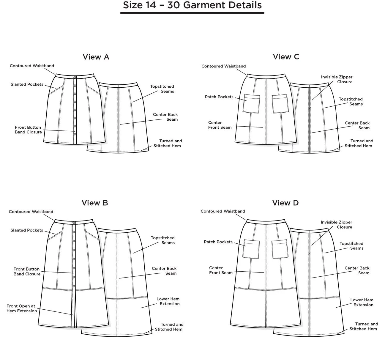 Grainline Studio Reed Skirt Size 14-30