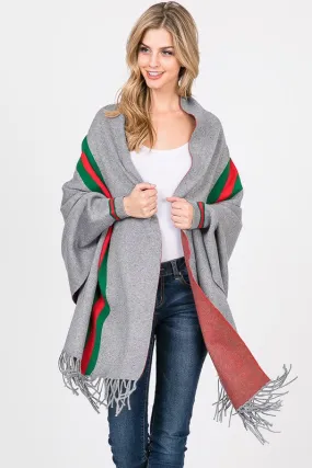 Gray Striped Sleeve Cape