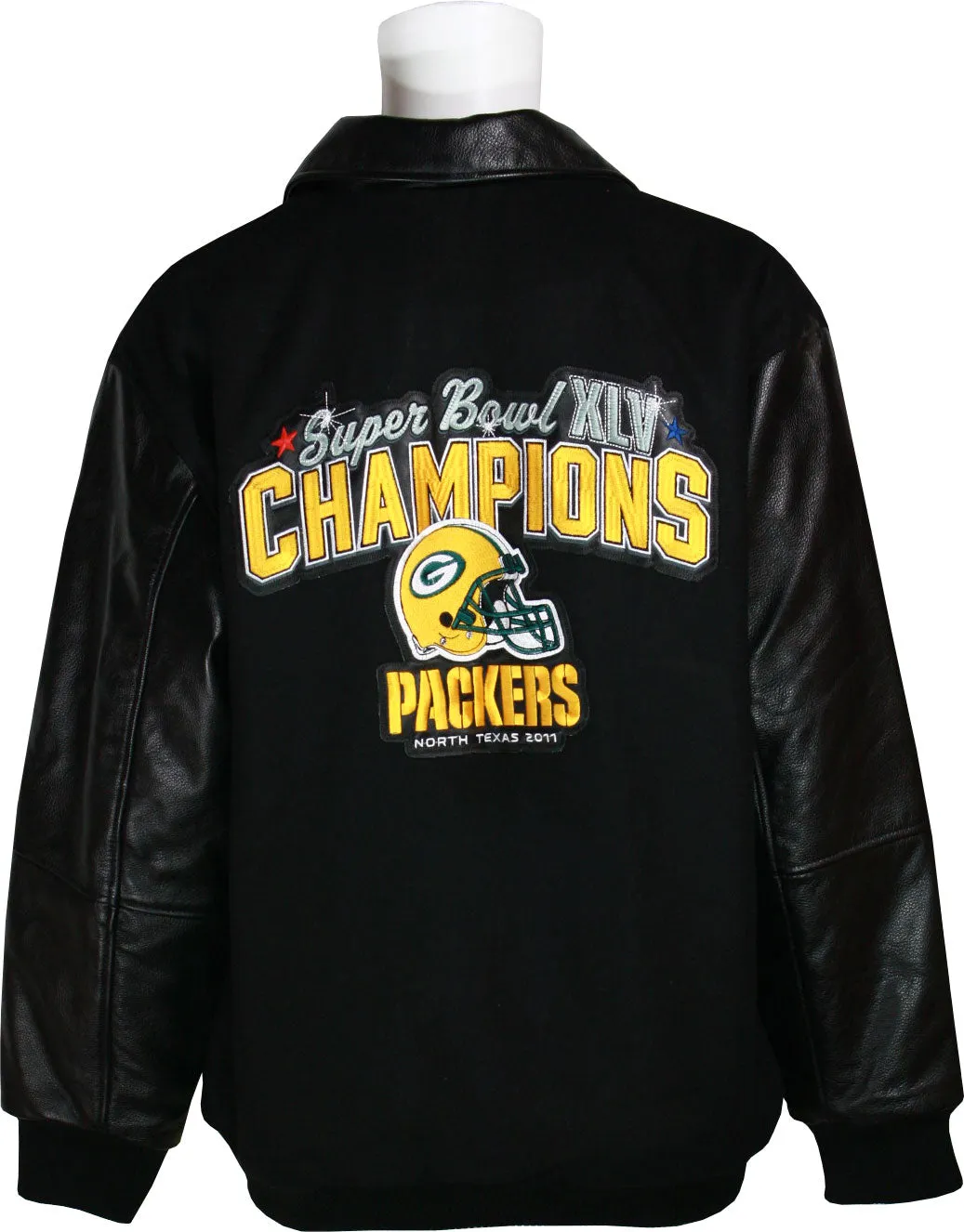 Green Bay Packers Super Bowl XLV Champions Men's Leather & Wool Jacket