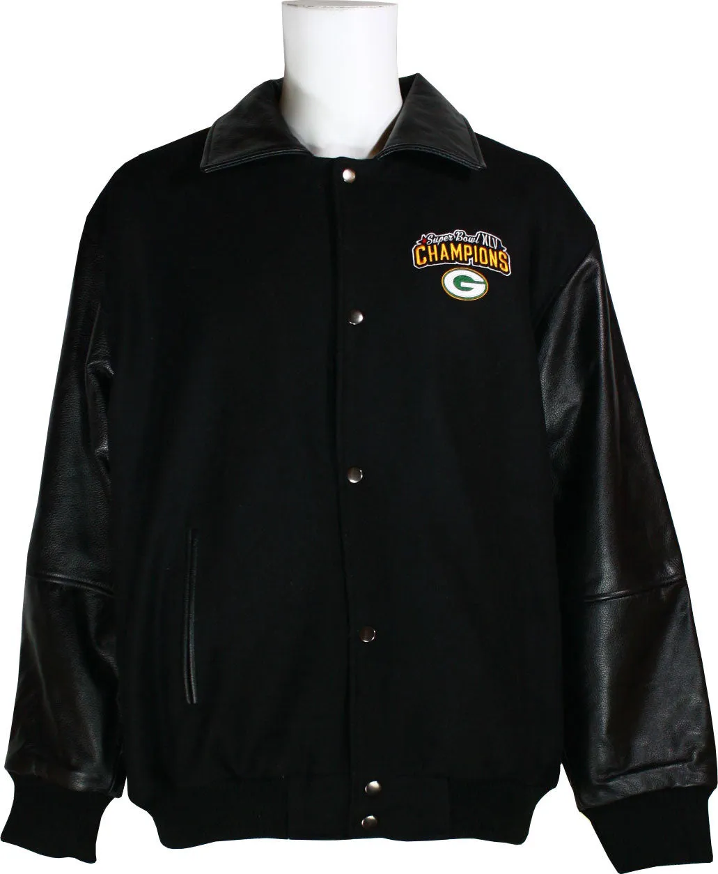 Green Bay Packers Super Bowl XLV Champions Men's Leather & Wool Jacket