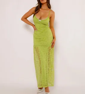 Green Lace Maxi Sleeveless Spaghetti Strap Bodycon Party Club Dress for Women