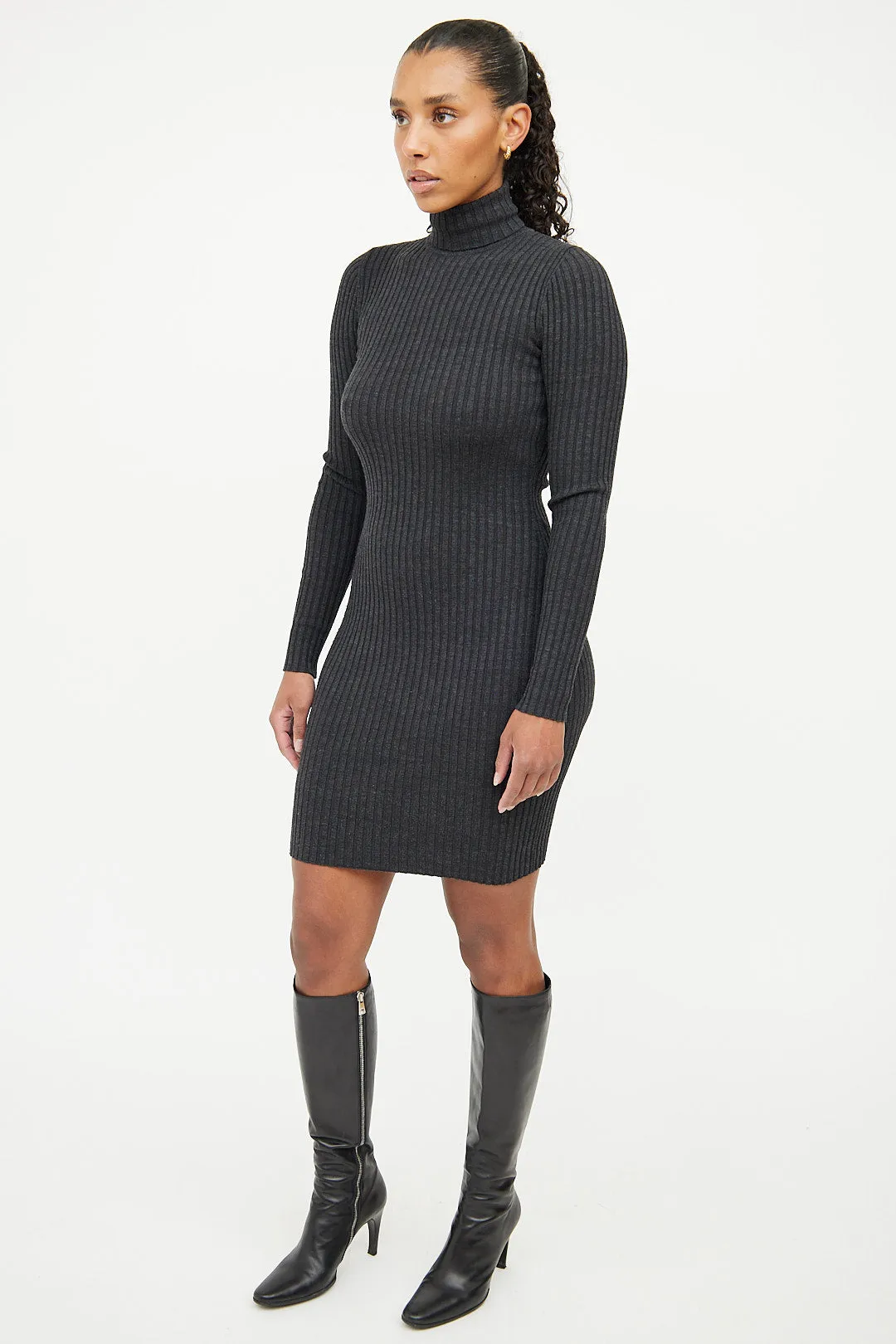 Grey Rib Knit Bodycon Dress