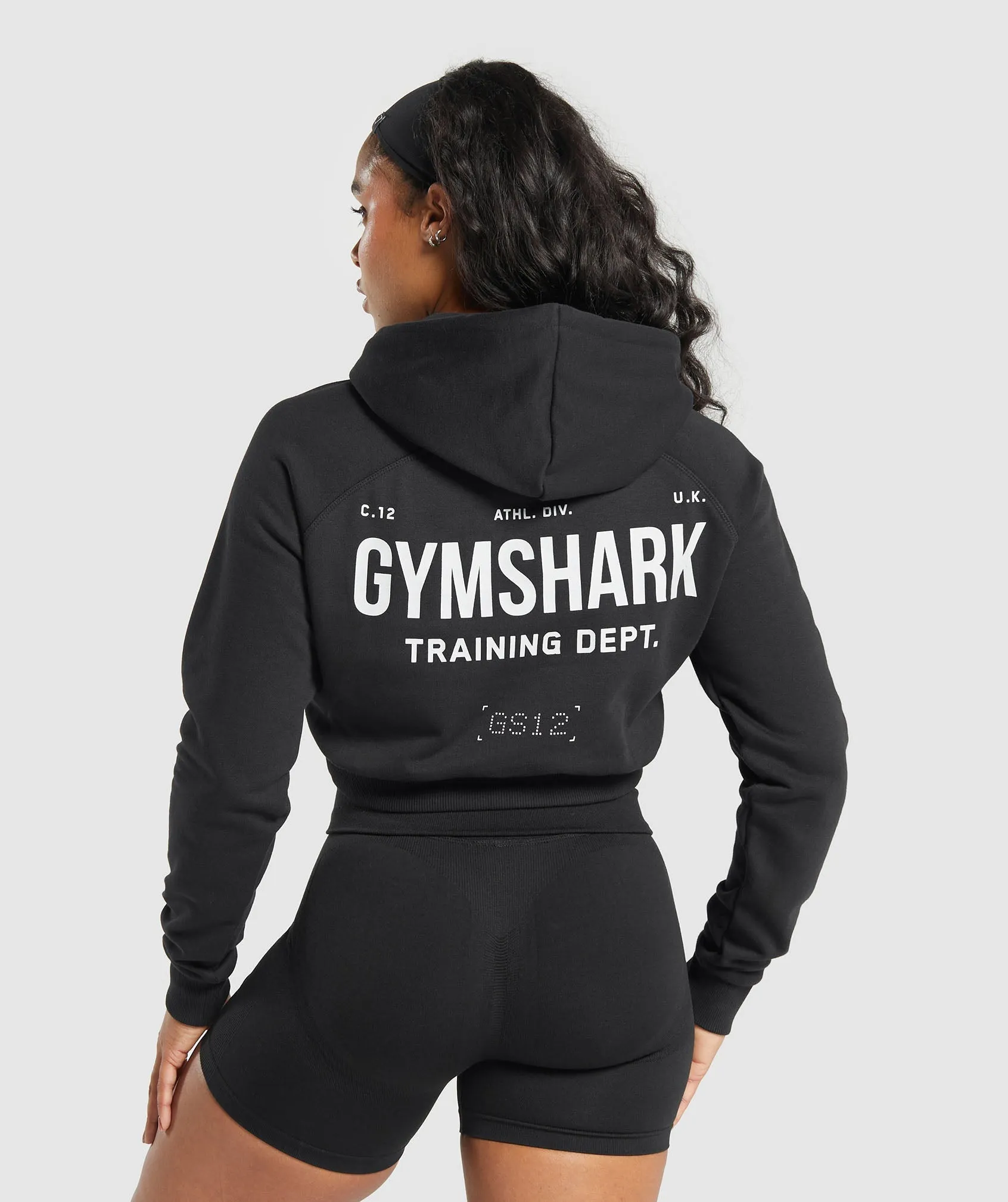 Gymshark Training Department Graphic Cropped Hoodie - Black