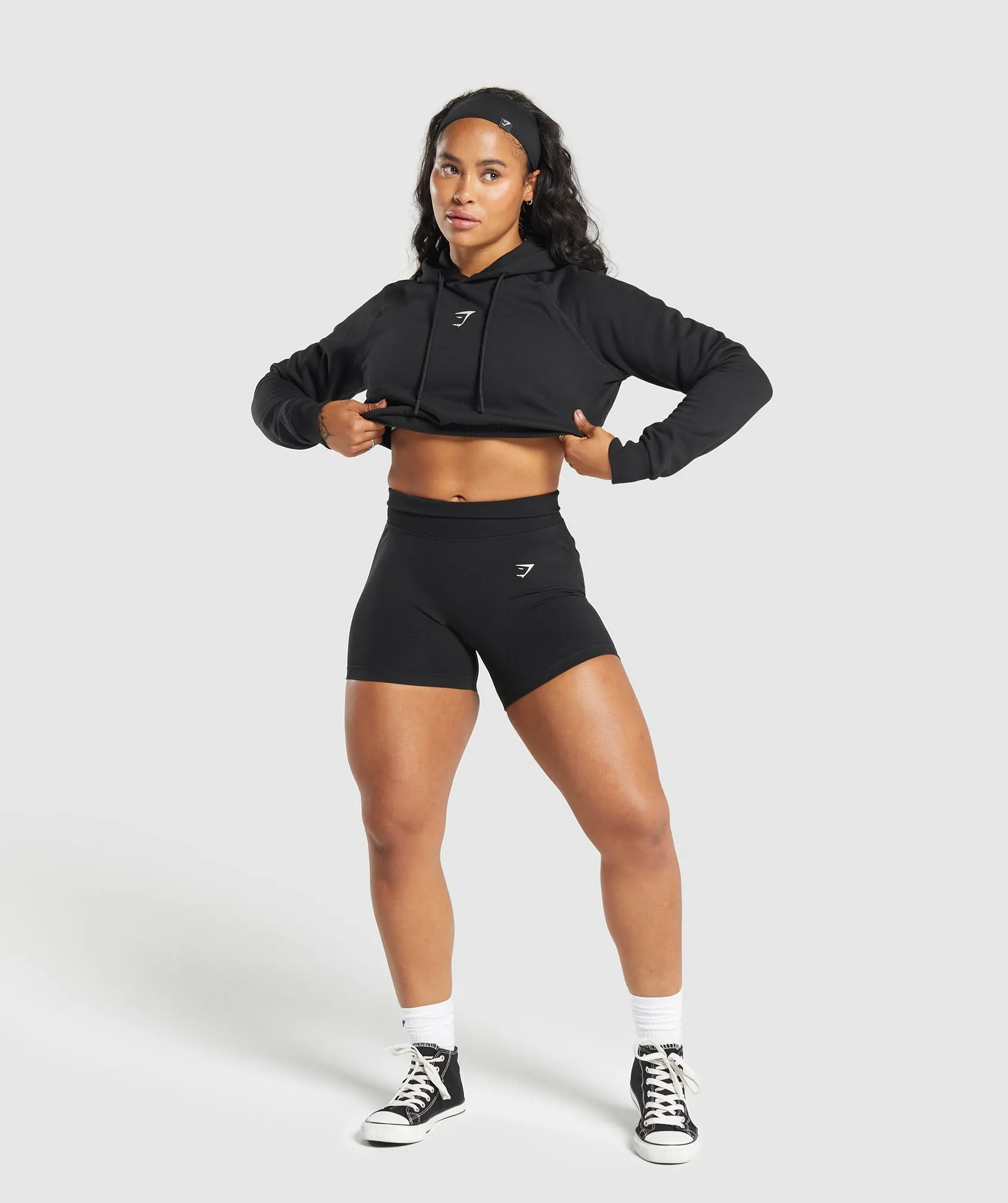 Gymshark Training Department Graphic Cropped Hoodie - Black