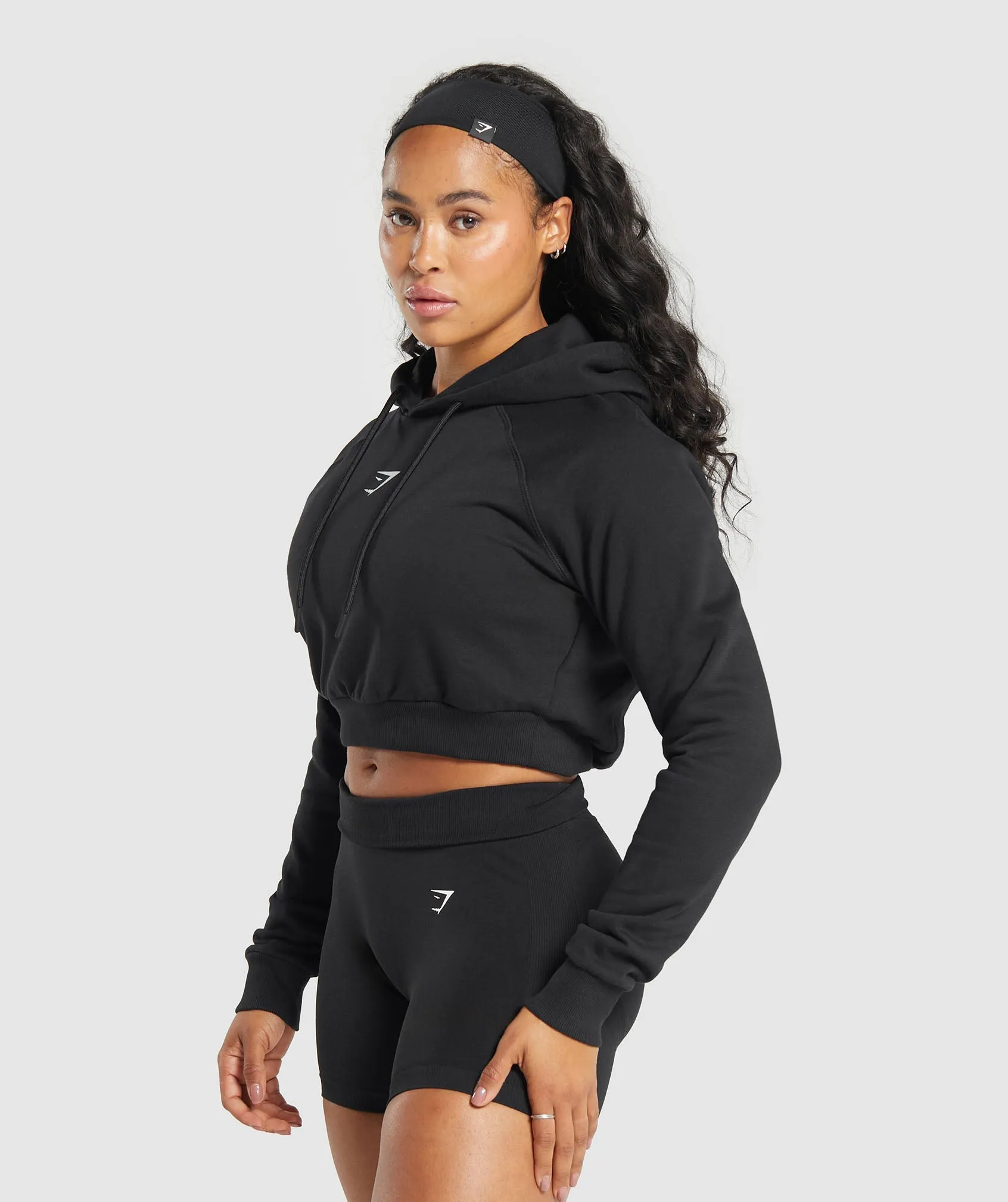 Gymshark Training Department Graphic Cropped Hoodie - Black