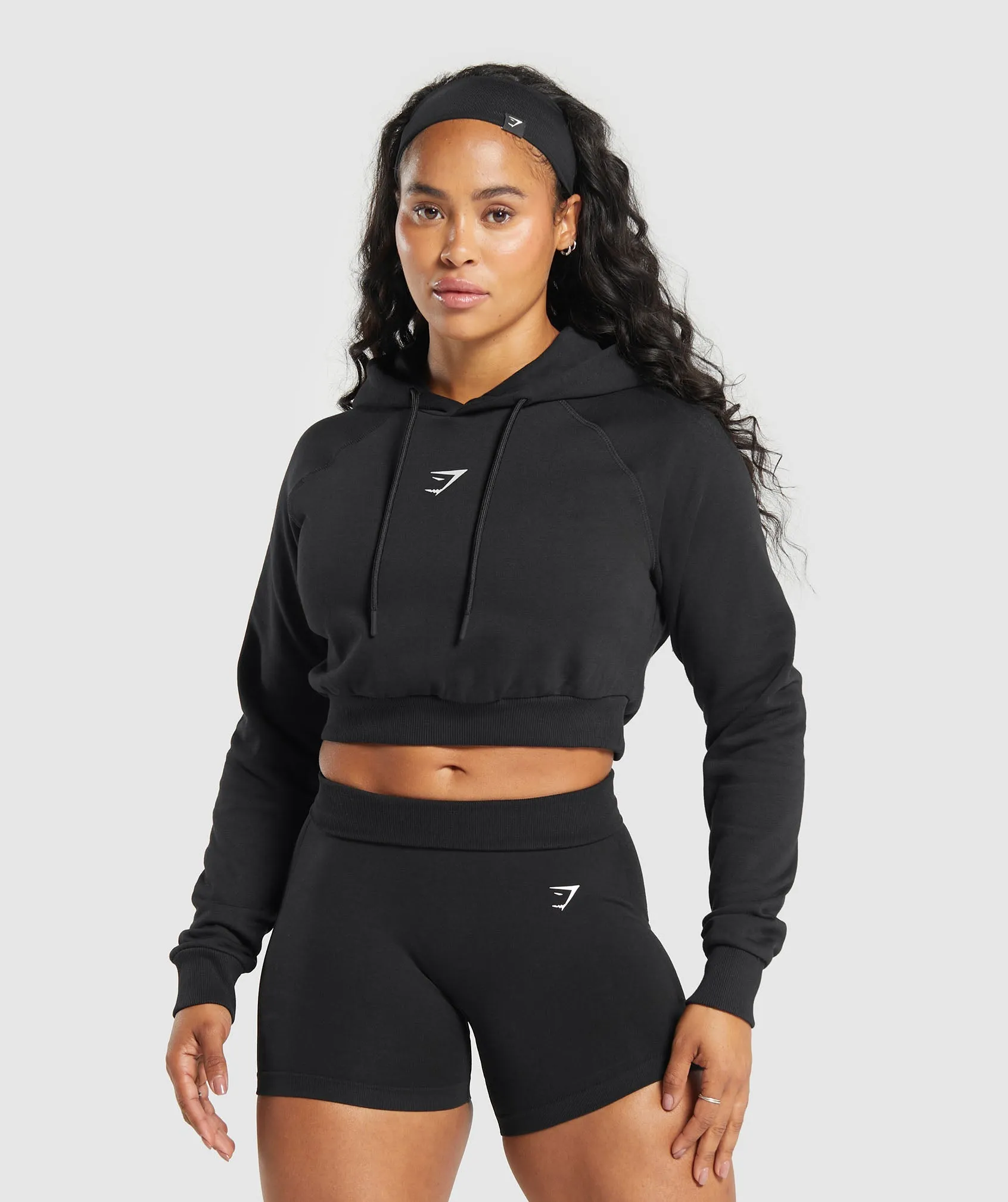 Gymshark Training Department Graphic Cropped Hoodie - Black