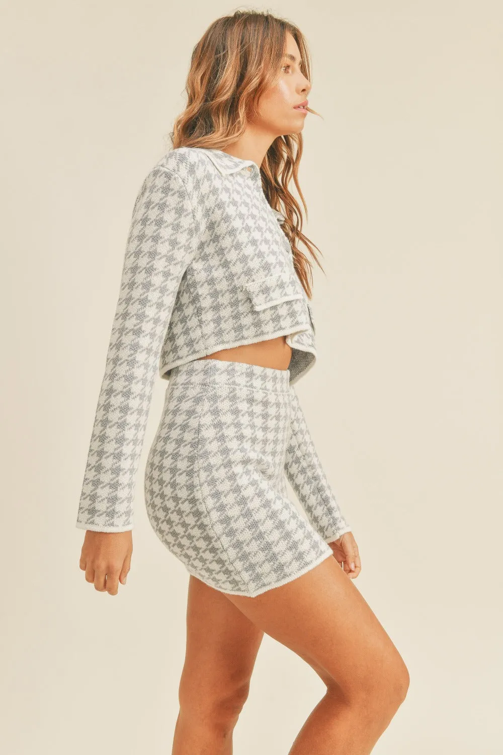 Hadley Houndstooth Knit Cardigan   Skirt Set