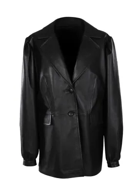 Halley Oversized Buttoned Leather Blazer with Pockets