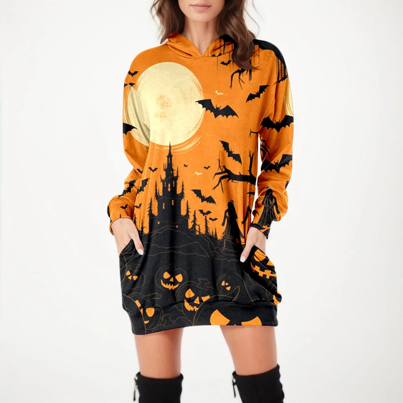 Halloween Print Hoodie Dress