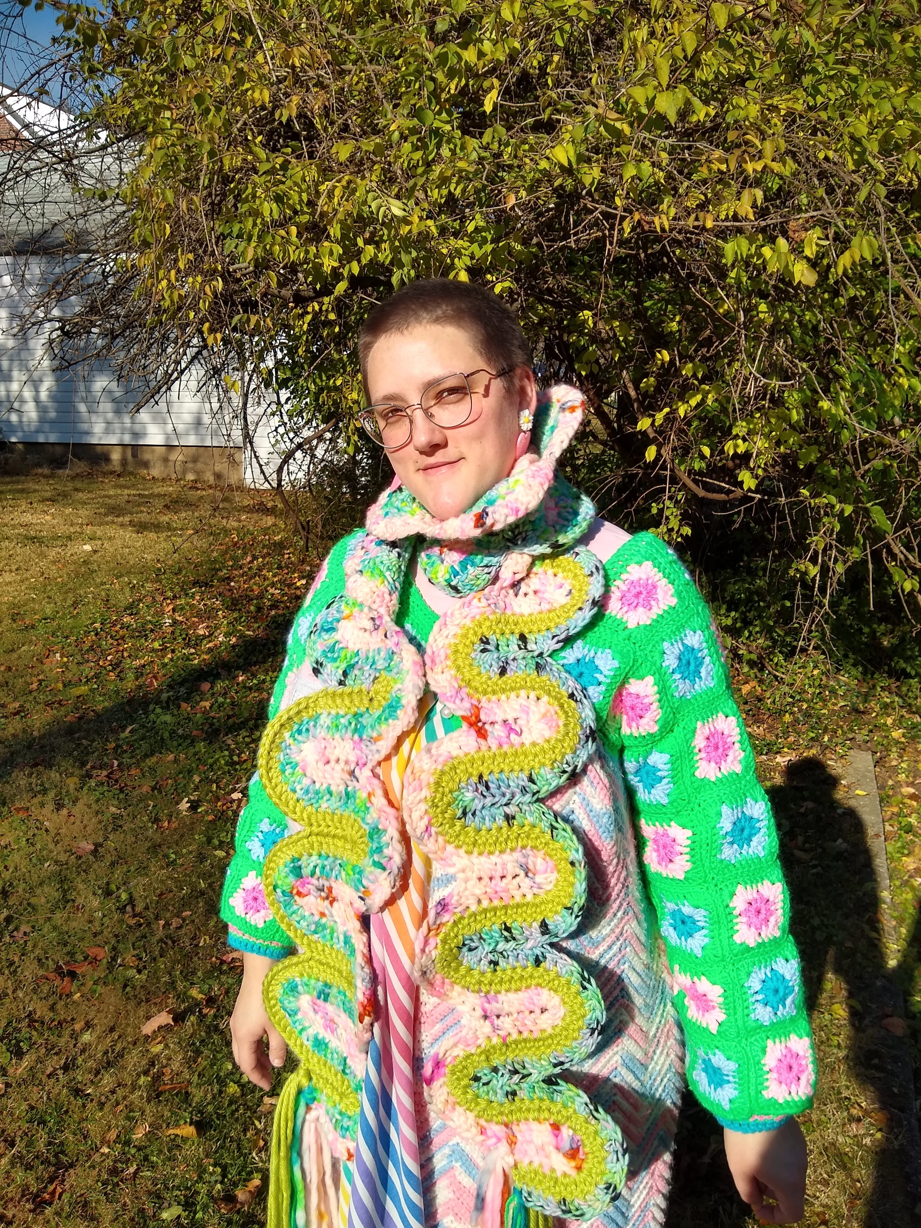 Handmade "All Zig- No Zag" Scarf: Electric Green, Hot Pink, Aqua