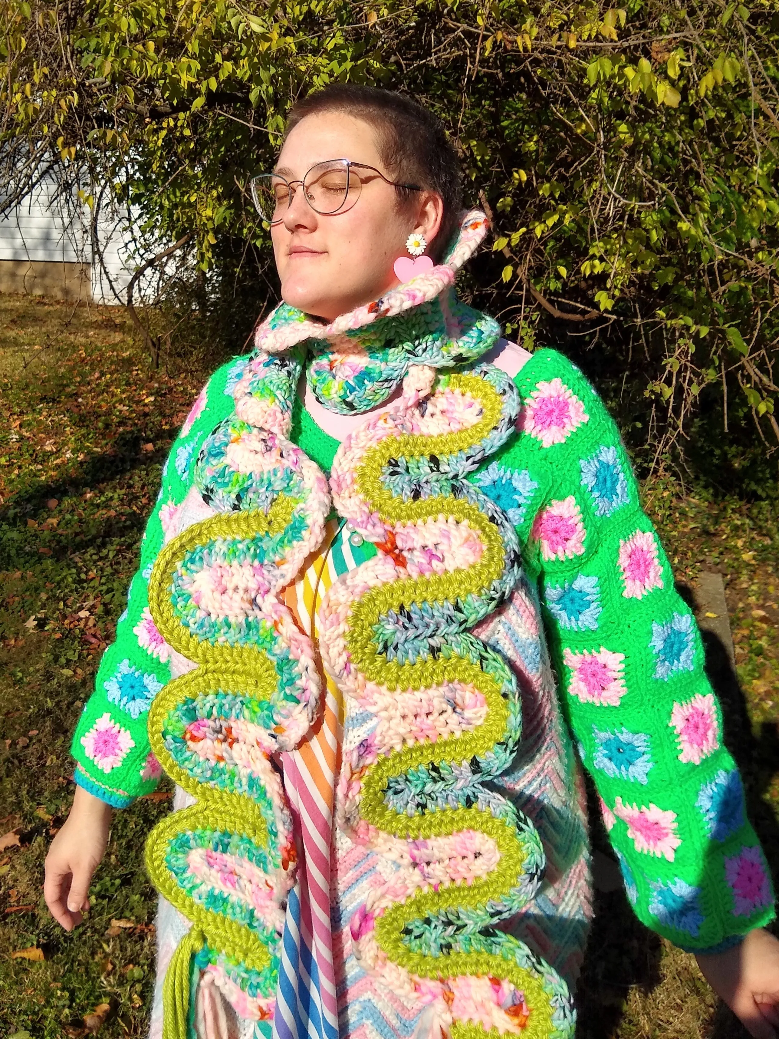 Handmade "All Zig- No Zag" Scarf: Electric Green, Hot Pink, Aqua