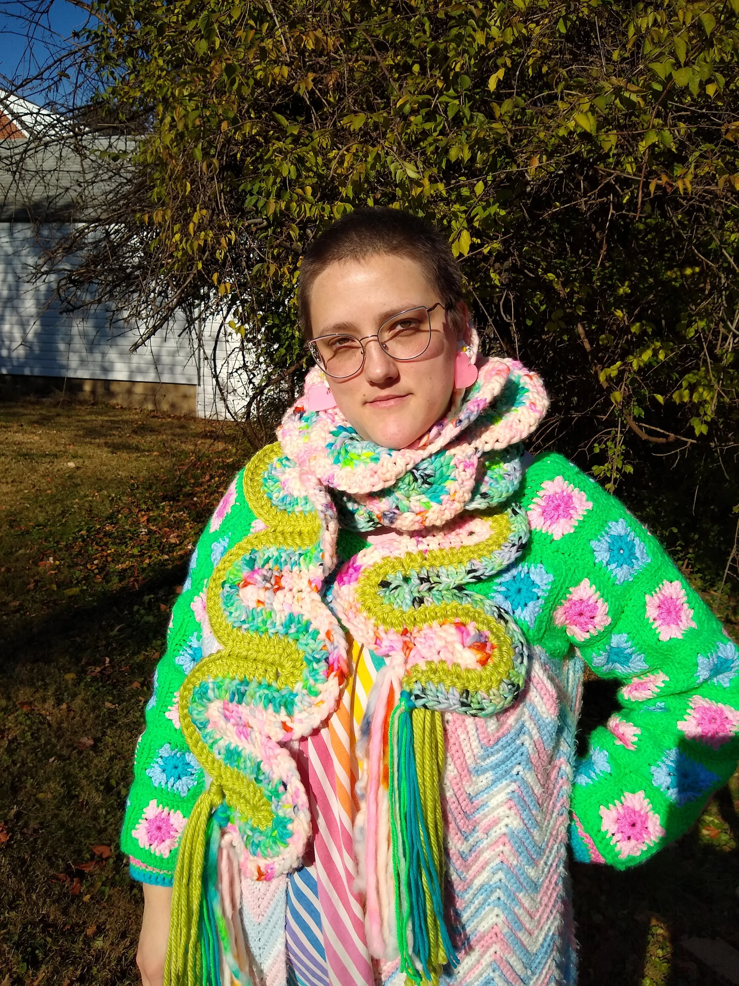 Handmade "All Zig- No Zag" Scarf: Electric Green, Hot Pink, Aqua