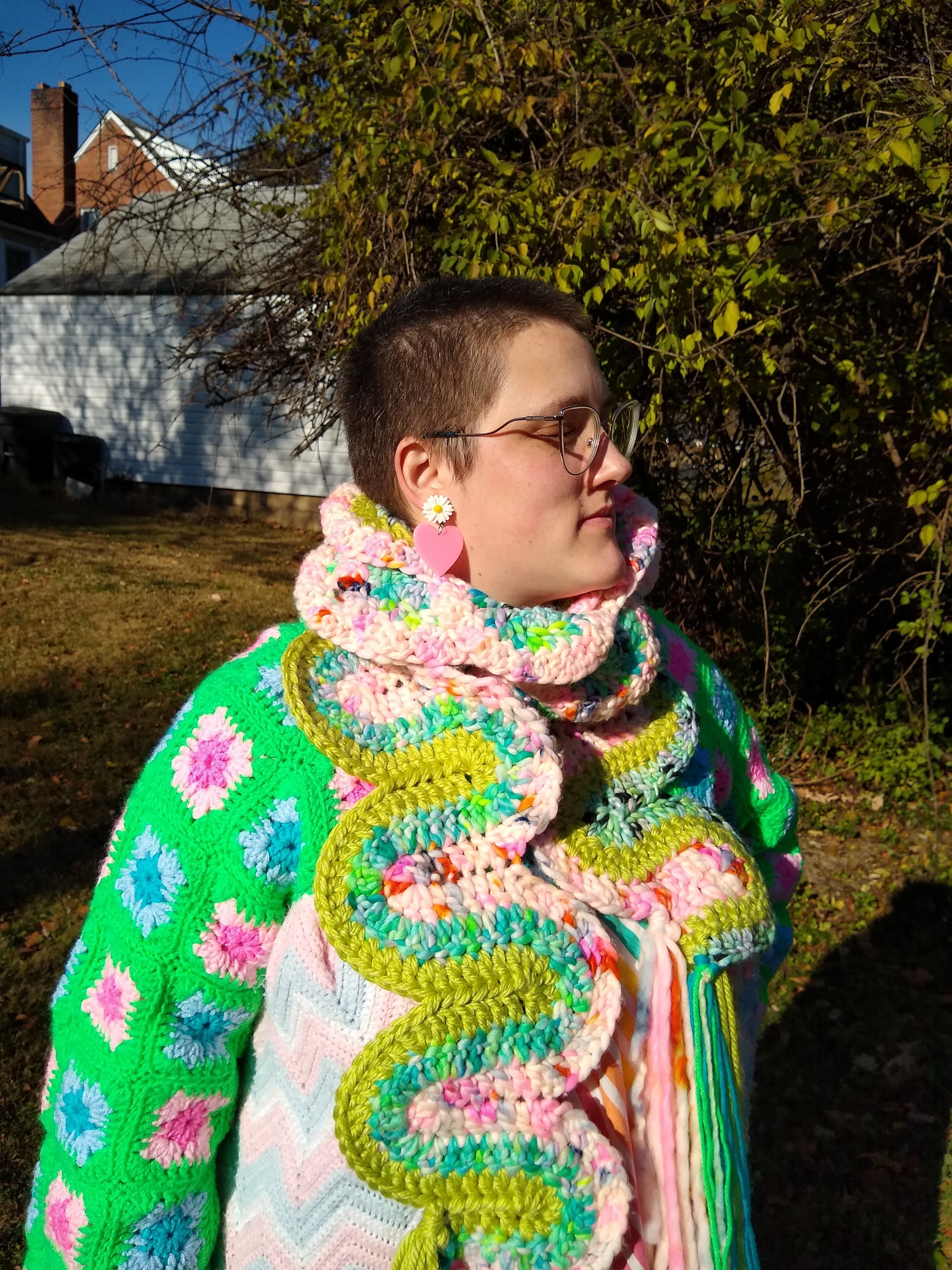 Handmade "All Zig- No Zag" Scarf: Electric Green, Hot Pink, Aqua