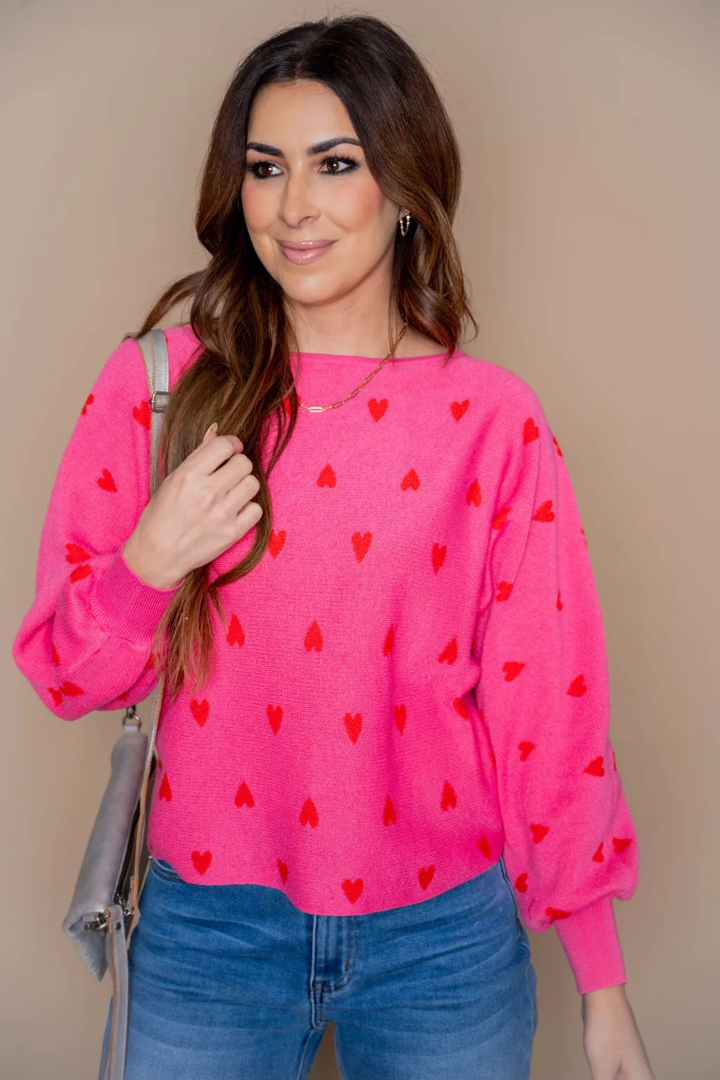 Hearts Balloon Sleeve Sweater