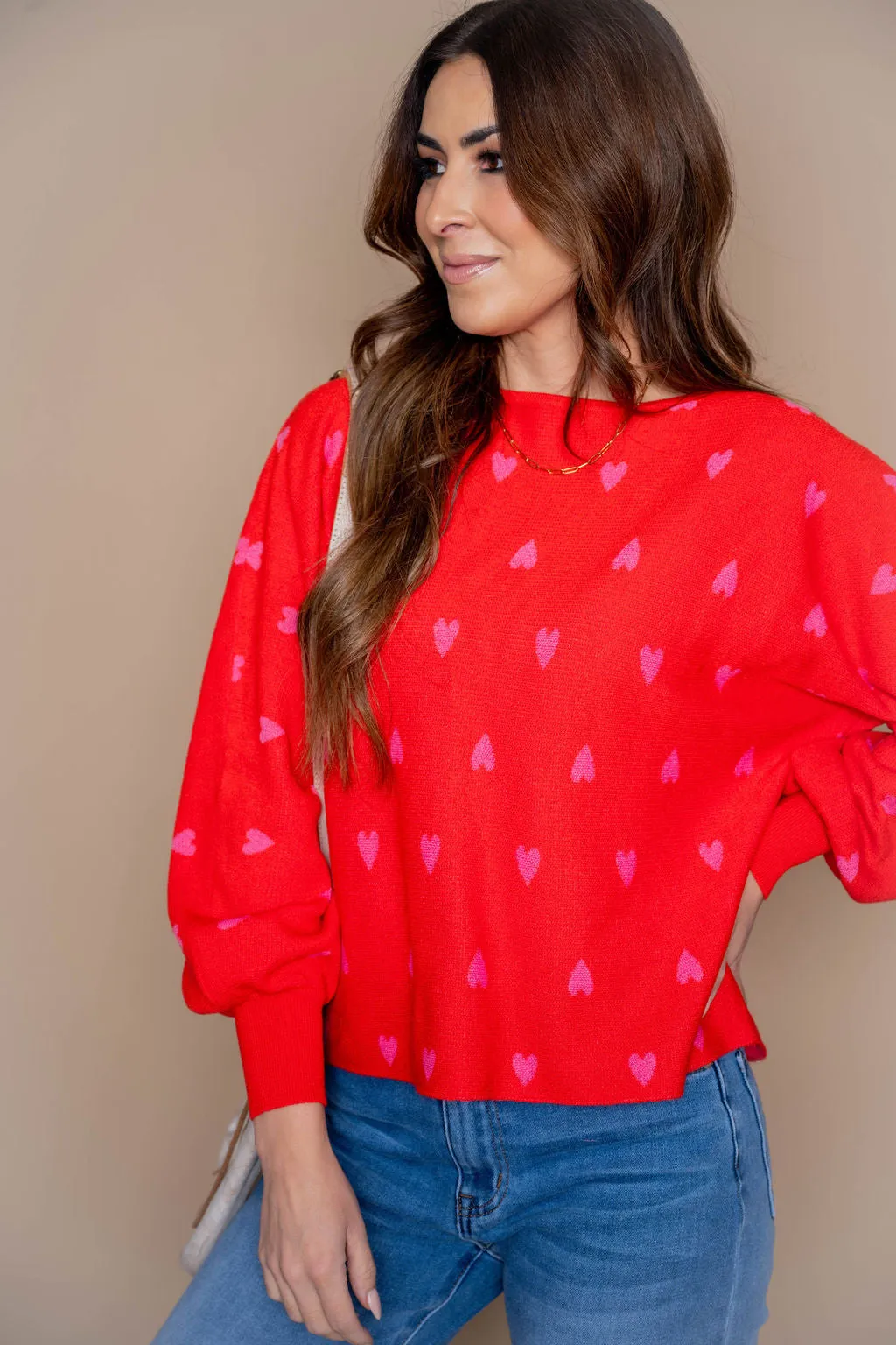 Hearts Balloon Sleeve Sweater