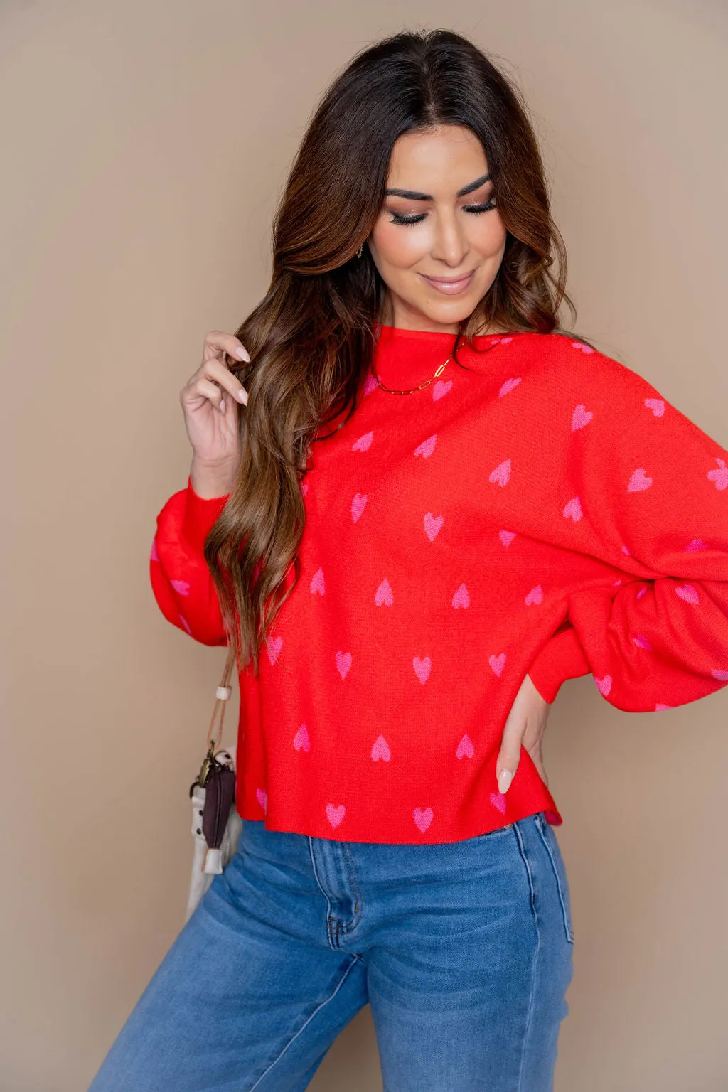 Hearts Balloon Sleeve Sweater