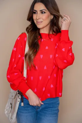 Hearts Balloon Sleeve Sweater