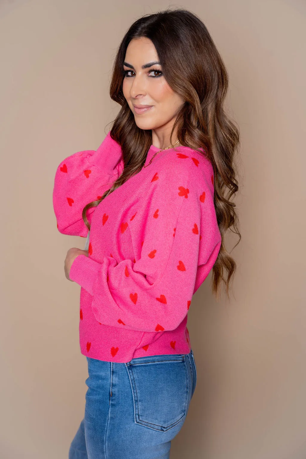 Hearts Balloon Sleeve Sweater