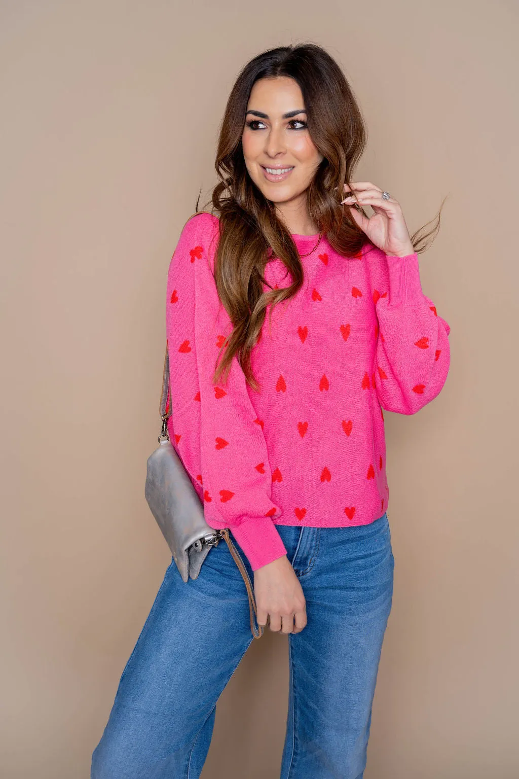 Hearts Balloon Sleeve Sweater